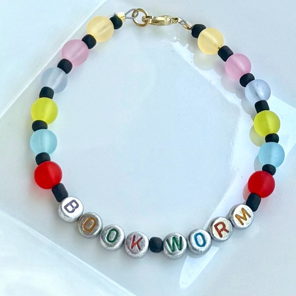 BOOK WORM Bracelet Multi-Colored Rainbow Beads - Picture 1 of 4